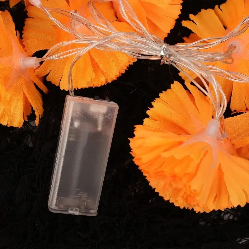 Marigold Flowers LED Light String Halloween Artificial Marigold Garland Battery Powered Lamp Halloween Outdoor Party Decorations