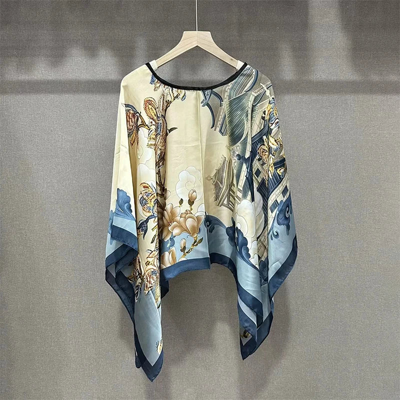 2024 Shawls Summer Beach Sexy Women Fashion Print Chiffon Smock Bikini Cover Up Loose Blouse Sunscreen Comfortable Poncho Hot