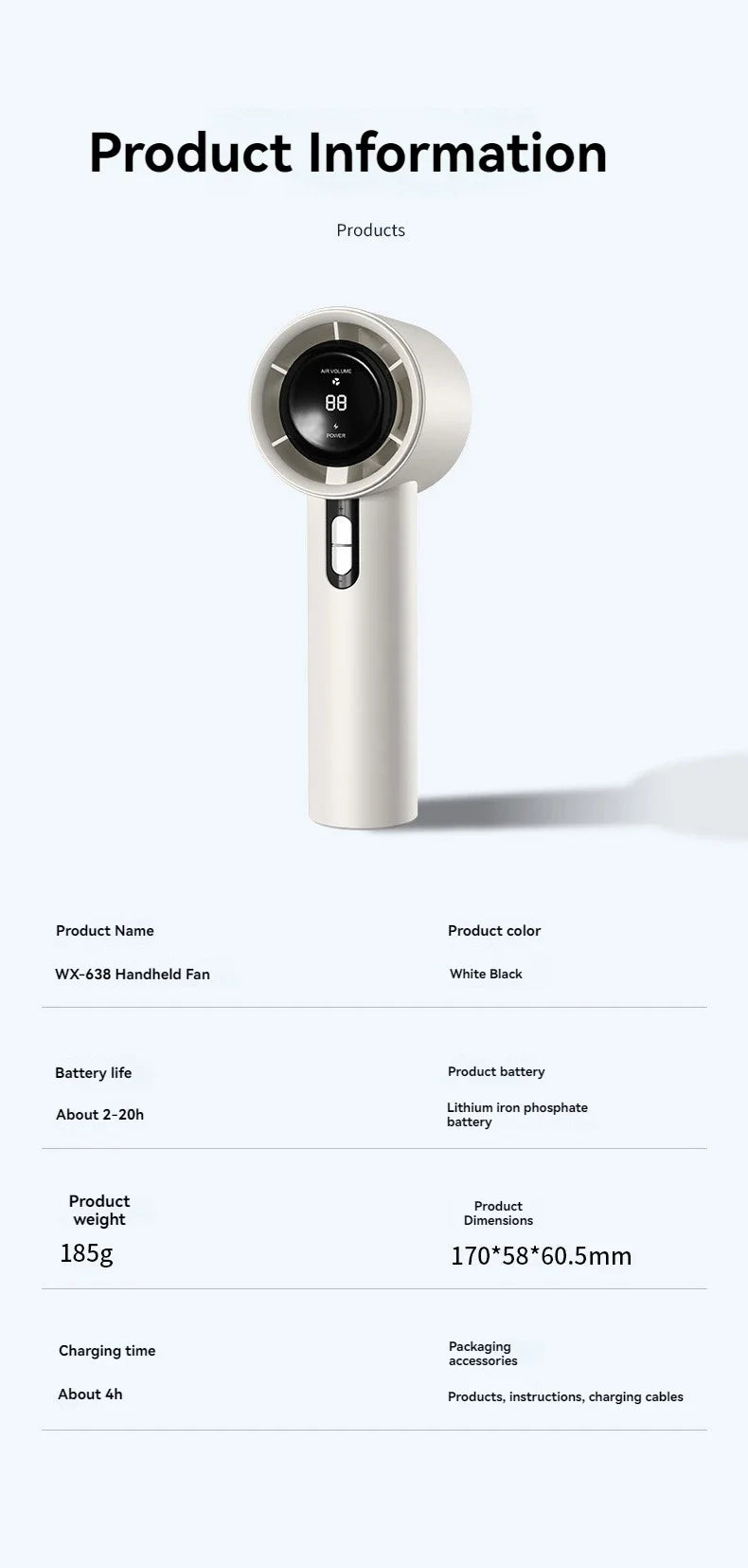 2pcs USB Rechargeable Handheld Fan - 100-Speed Turbo Cooling with LED, Portable Mini Fan for Outdoor, Camping & Office