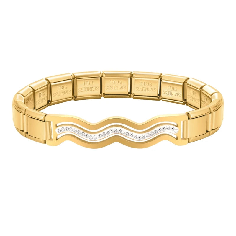 New Fashion Women Romantic Heart Star Zircon 9MM Width Stainless Steel Bracelet Bangle Girls Wedding Christmas Gift Jewelry