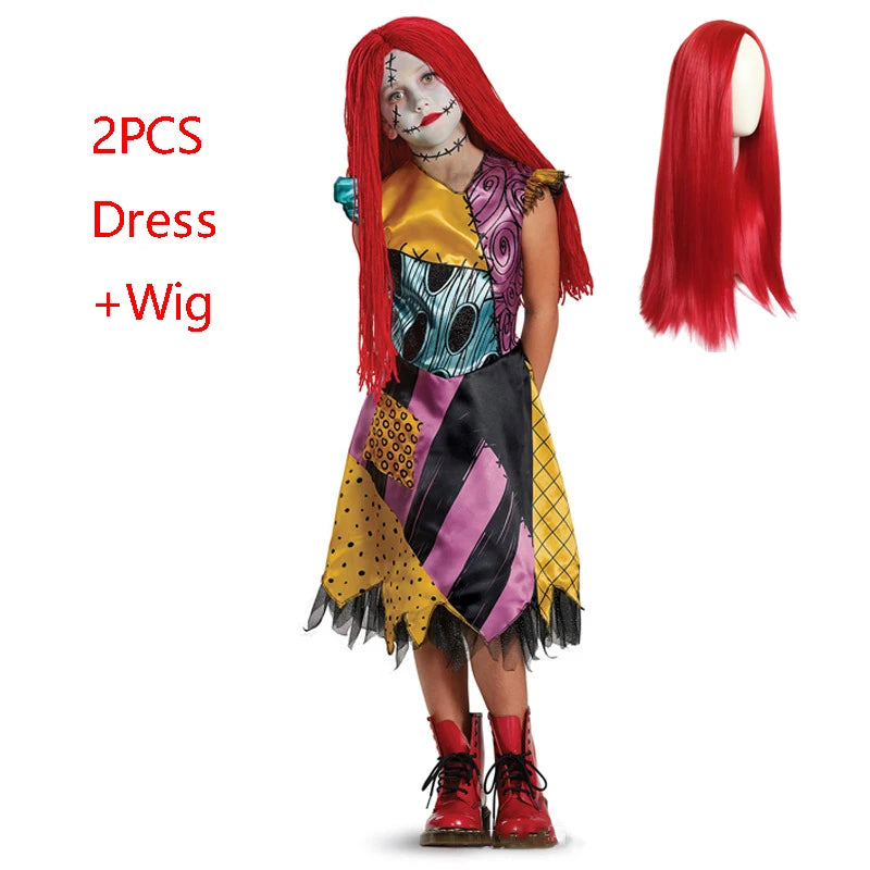 Boys Girls Halloween Sally Jack Cosplay Costume for Kids The Nightmare Before Xmas Role Play Dress up Toddler Classic Clothes