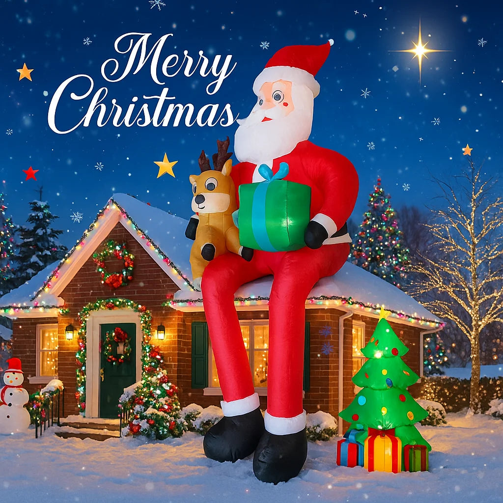 9.5FT Inflatable Model Christmas Santa Claus Decoration Reindeer Ornament Christmas Gift LED Home Gifts Supplies Xmas Yard Decor