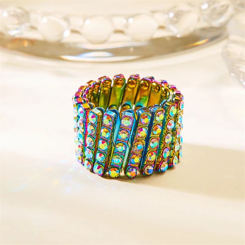 Unique Design Magic 2 in 1 Folding Retractable Ring Bracelet Shiny Rhinestone Multilayer Twist Rings for Women Creative Jewelry