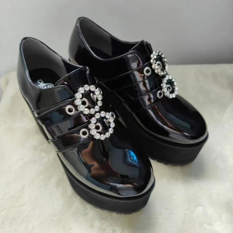 Japanese Mine Series Round Drill Buckle JK Patent Leather Shoes Student Mass-Produced Platform High Heels Uniform Women's Shoes