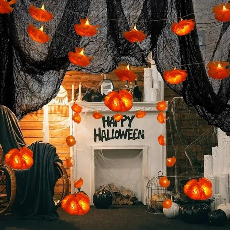 Marigold Flowers LED Light String Halloween Artificial Marigold Garland Battery Powered Lamp Halloween Outdoor Party Decorations