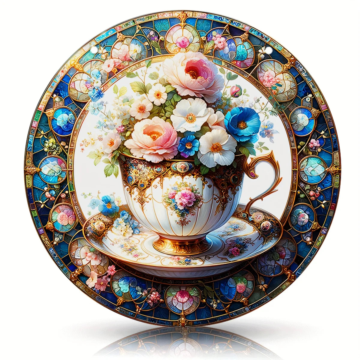 Flower Suncatcher, Stained Window Hanging, Acrylic Sign, Winter Decor, Round Sign, Wreath Sign, Wreath Center, Christmas Gift