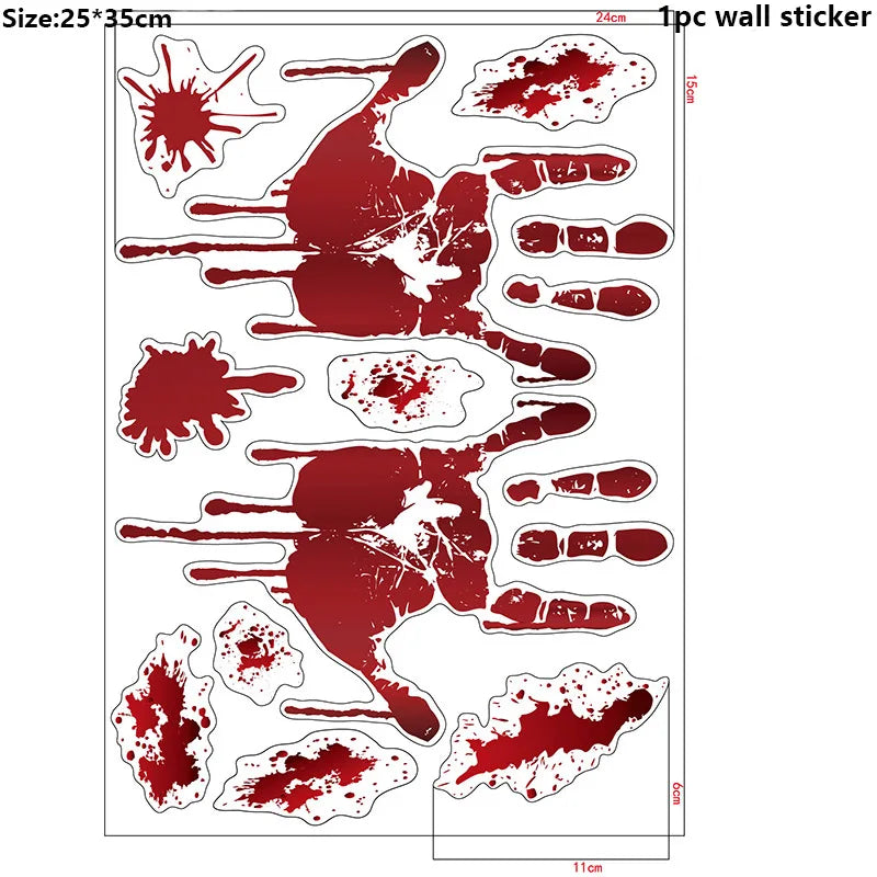 Halloween Window Bathroom Decor Horror Bloodstain Wall Sticker Bloody Handprint and Footprint Wall Decal Haunted House Decor