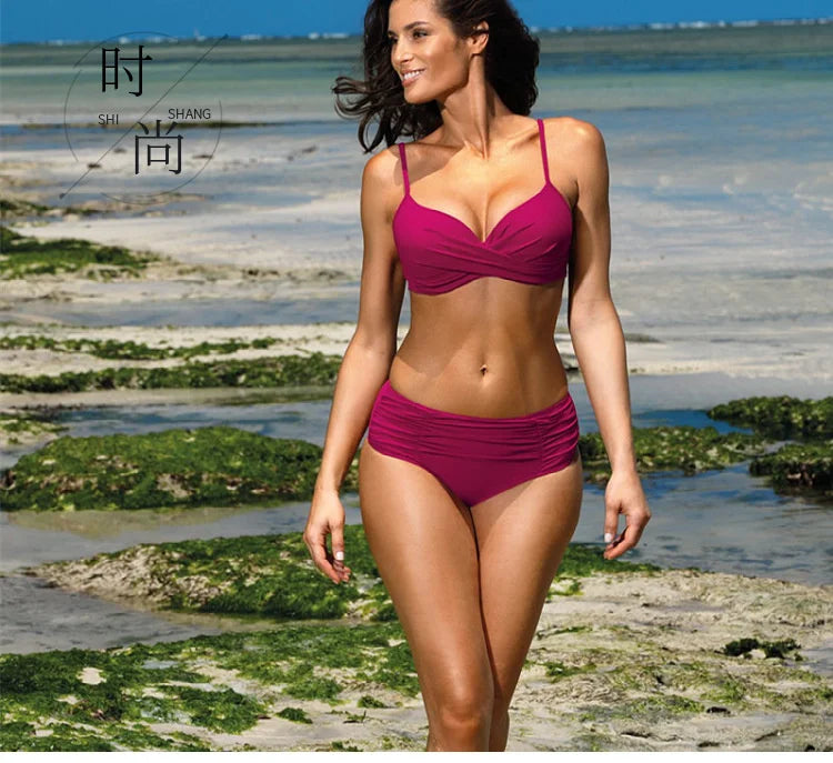 New Sexy Push Up Bikinis 2025 Women's Solid Color Swimwear Female Swimsuit Swimming Bathing Suits Bikini Set Beachwear Bather