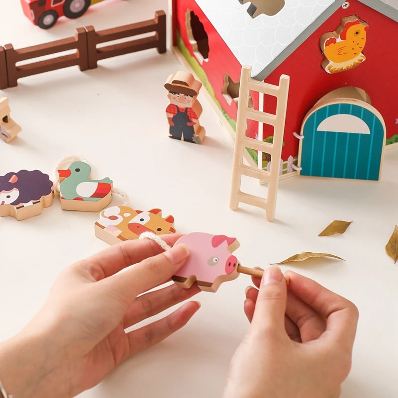 Children Montessori Wooden Toys Dinosaur Car Animal Park Barn Toy Wooden Stacking Game Kid Educational Toy Christmas Gift