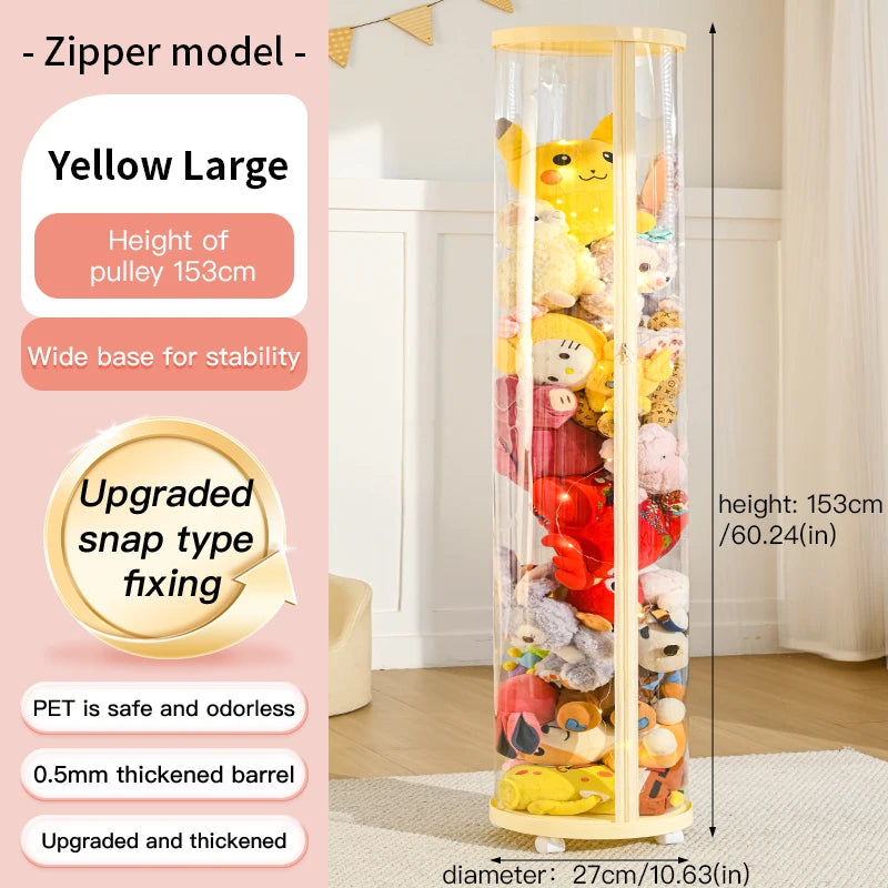Transparent Doll Storage Box Plush Toy Circular Organization DIY Zipper Storage Tube Children's Toy Organizer Kid Christmas Gift