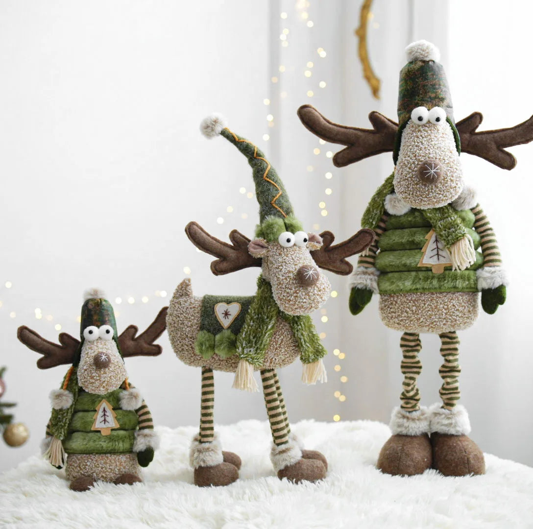 2025 New Christmas Elk Ornament Green Forest Series Elk Doll Christmas Telescopic Doll Holiday Ornament Christmas Gift