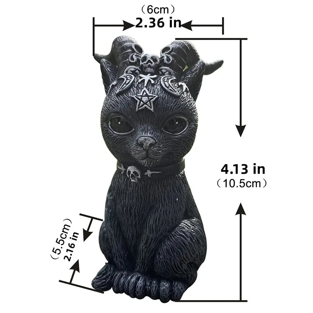 1PC Black Cat Statue Witch Gothic Decor Hand Painted Sculpture Halloween Desk Ornament Mysterious Cute Figurine Home Decor