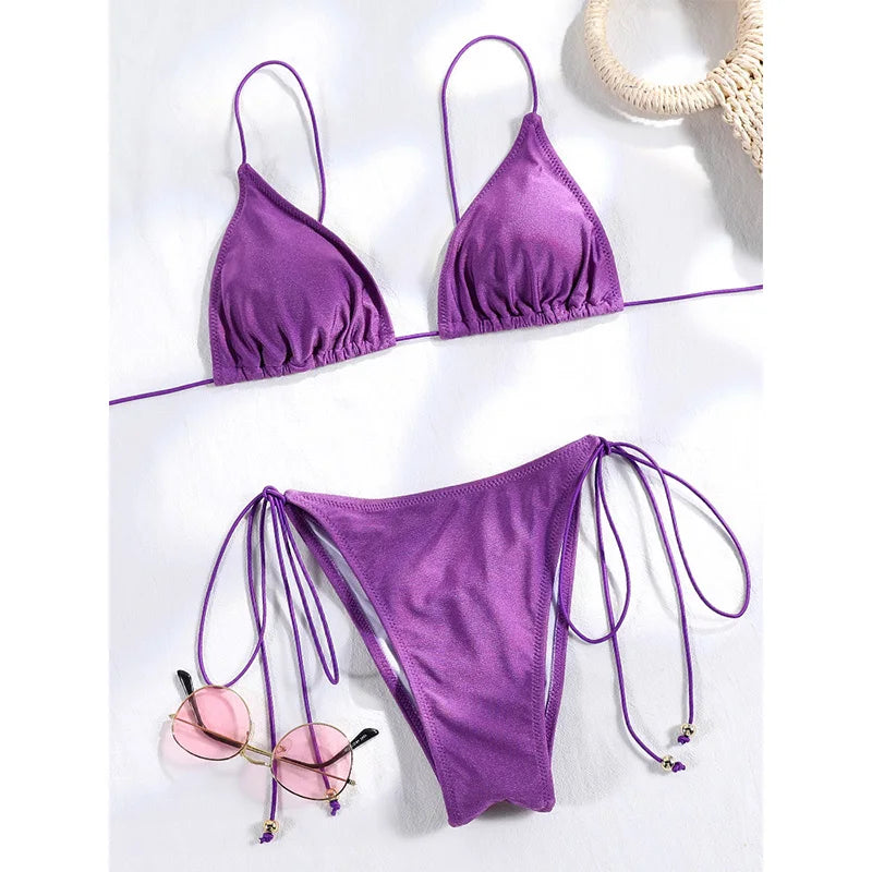 Bikinis Solid Bikinis Low Waist Bathing Suit Women's Swimming Suit 2025 Biquinis Two Pieces Suit Summer Swimwear