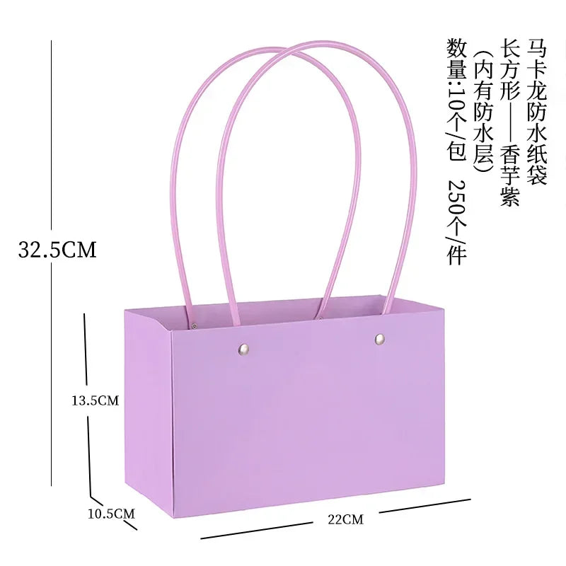 10pcs Christmas Gift Flower Kraft Paper Handbag Flower Arrangement Portable Box Rectangular Trapezoidal Flower Handheld Gift Box