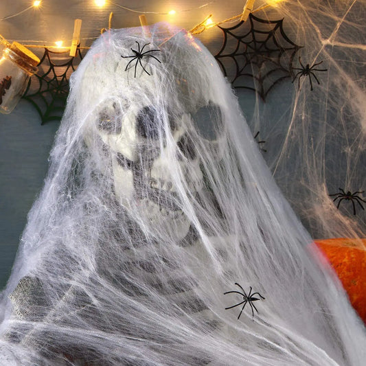 White Spider Web For Halloween Decorations Artificial Stretchy Cobweb For Halloween Scary Party Scene Decor Haunted House Props