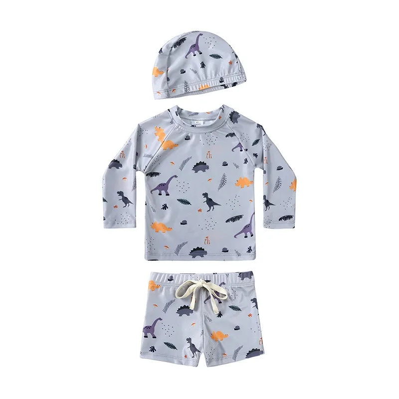 2025 Summer Kids Boy Swimsuits Sun Protection Vacation Beach Pants Long sleeve Tops with Hat Children Surfing Swim Suit 1-7T