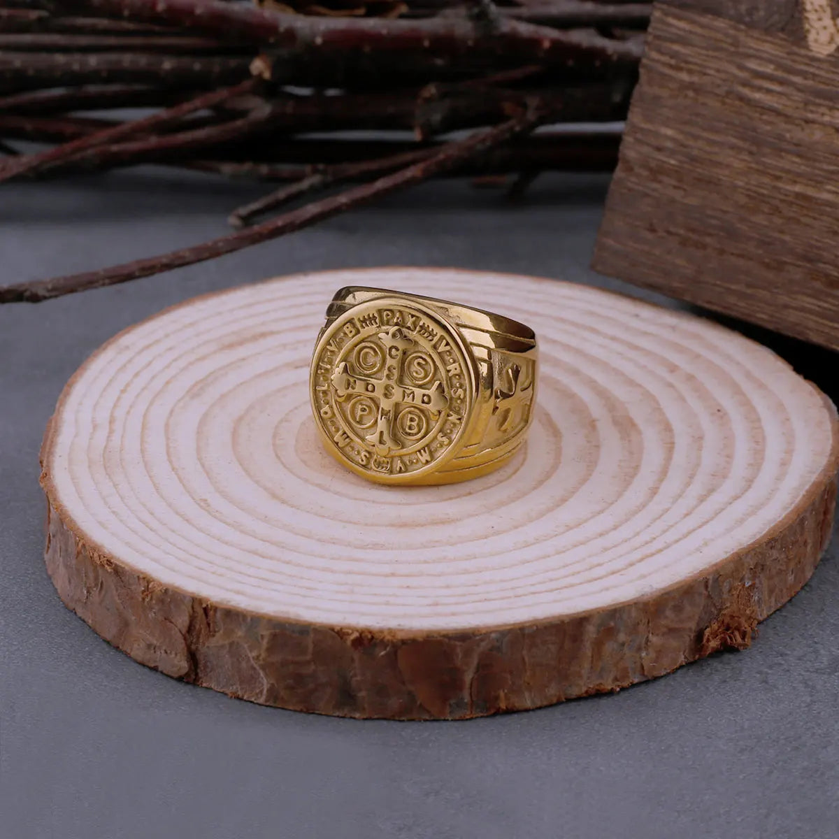 Vintage Saint Benedict's Christian Cross Ring Ring Men's Hip Hop Religious Biker Ring Stainless Steel Jewelry Boyfriend's Gift