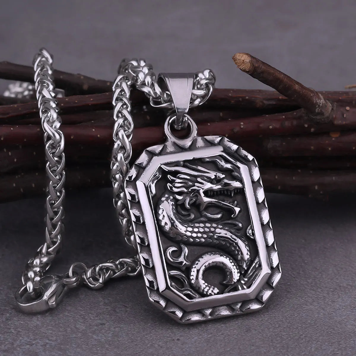 Vintage Vikings Animal Dragon Ouroboros Pendant Carved Scales Texture Stainless Steel Jewelry Scandinavian Amulet Necklace Gift