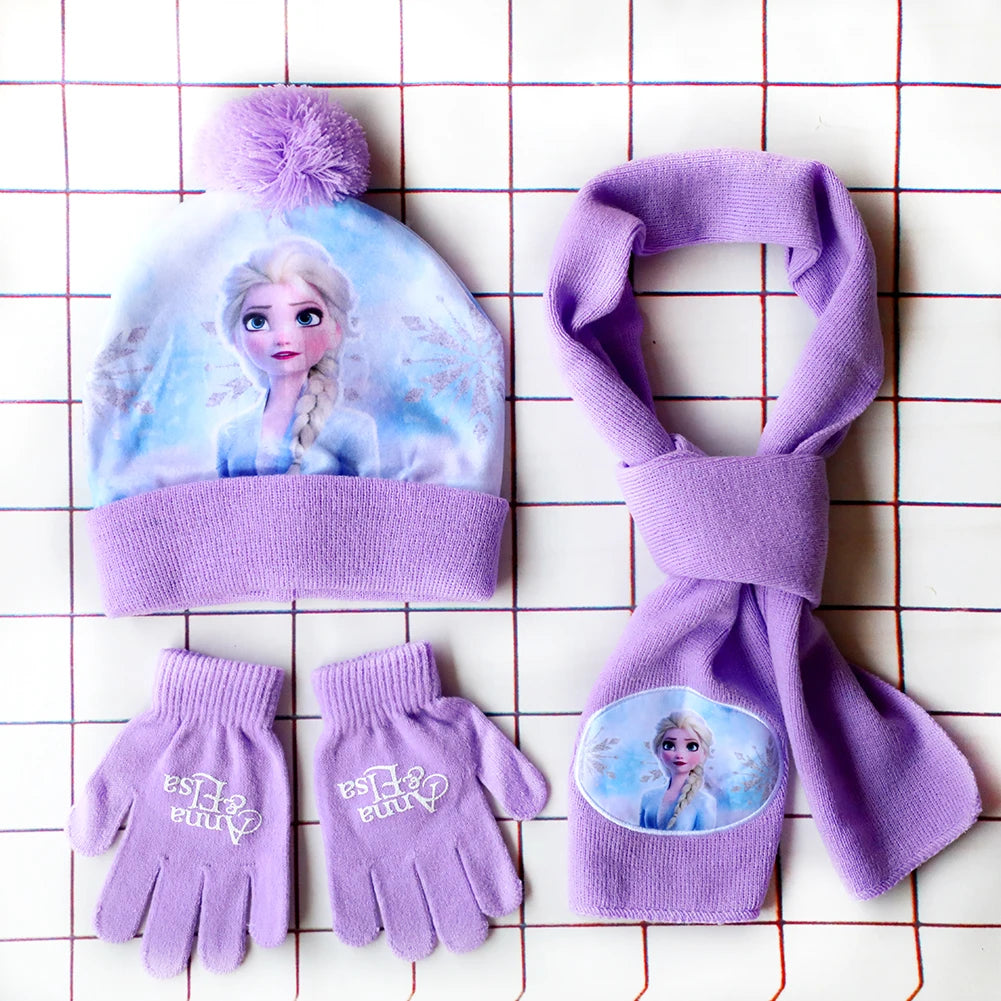 Children's Hat Glove Set Baby Boys girl Knitted Hat Elsa girls Cartoon Warm Hat Cosplay Toy Christmas Gift for Chridern cap