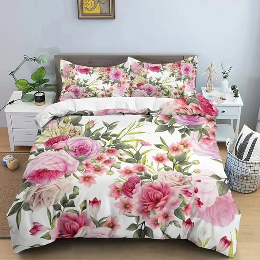 3D Butterfly Flowers Duvet Cover Luxury Home Bedding Set 3 Piece Set with 2 Pillowcases Zipper Family Colleague Christmas Gift