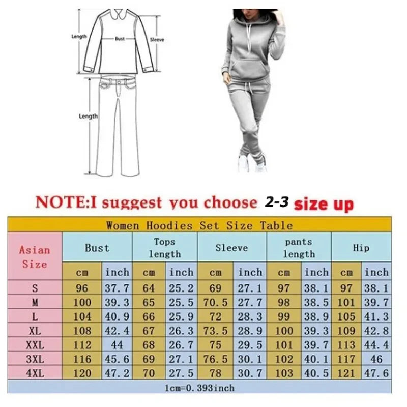 Woman Tracksuit Two Piece Set Winter Warm Hoodies+Pants Pullovers Sweatshirts Female Jogging Woman Clothing Sports Suit Outfits