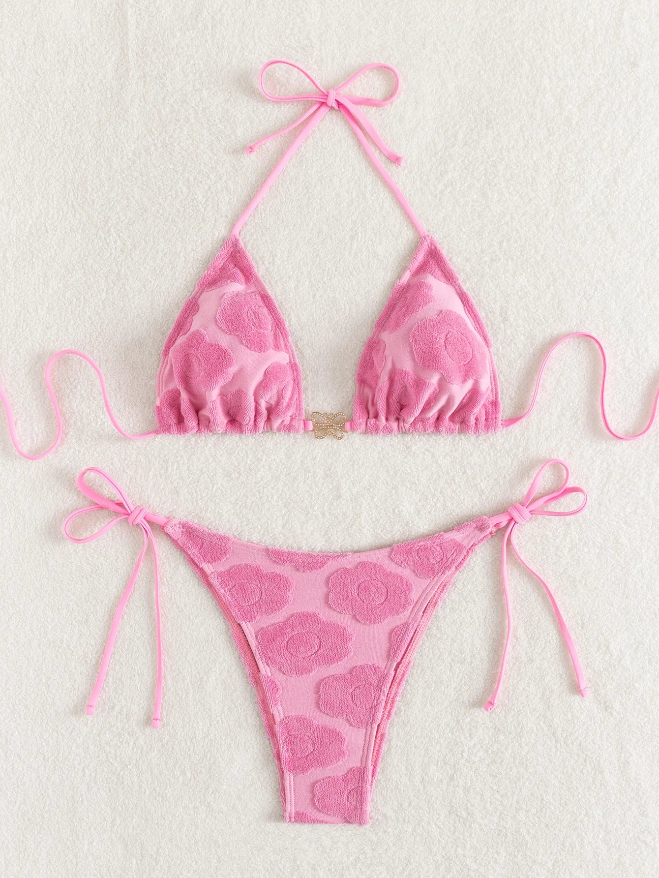 Sexy Pink Bikinis Sets Women Halter Push Up Bra Tie Side Thong Swimsuit 2024 Brazilian Beach Bandage Bathing Suit Micro Swimwear