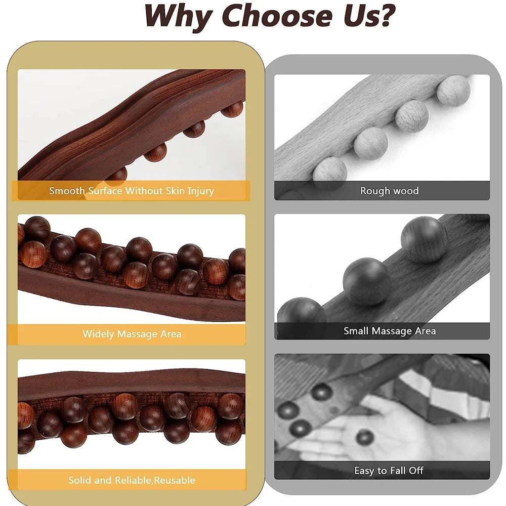 Guasha Wood Stick Tool Wood Therapy Massage Tool for Body Shaping,31 Beads Back Massage Roller Stick,Lymphatic Drainage Massager