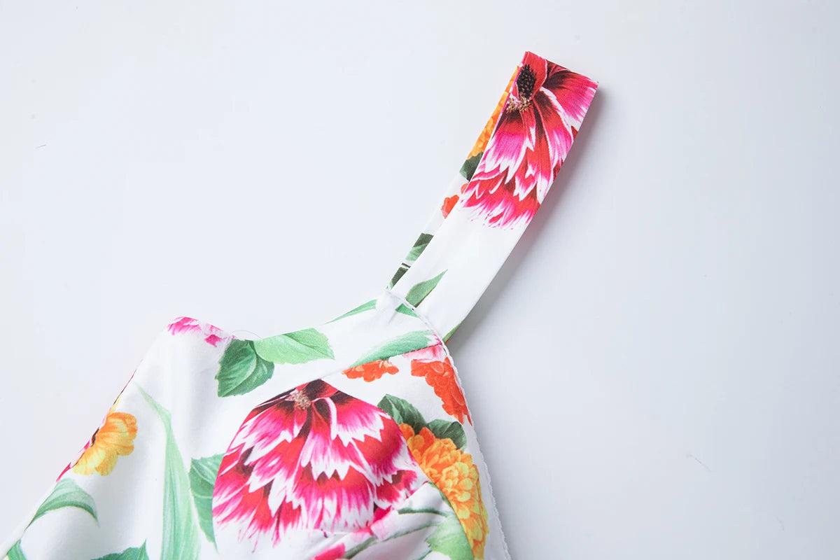 Women Gorgeous Flower Long Dress Swing Sling Dress Spaghetti Straps Floral Backless Dresses Summer Lady Elegant Holiday Outfits