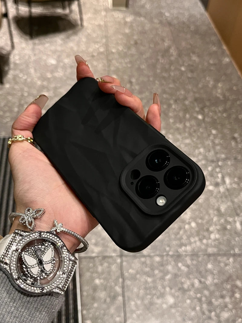 Soft Fold Pleated Pattern Phone Case For iPhone 17 16 Pro Max 11 12 13 14 15 Plus Air Silicone Protective Cover Funda Coque Capa