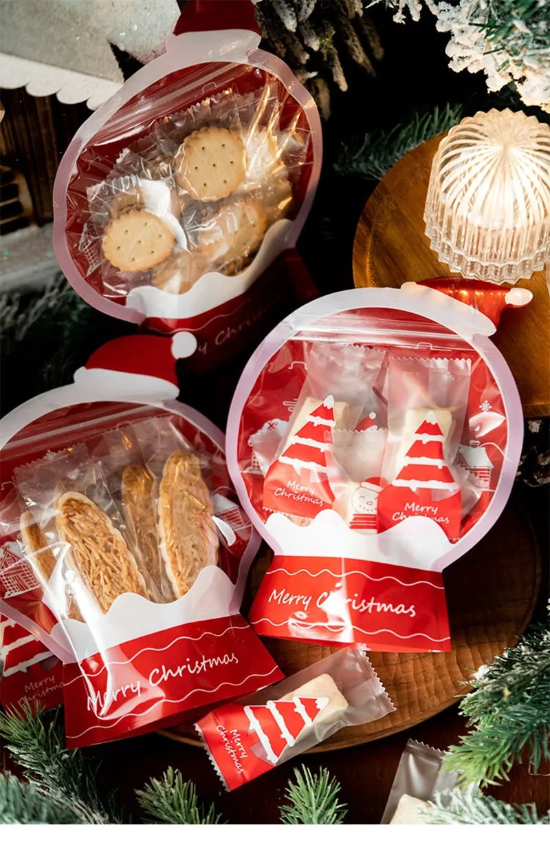LBSISI Life 25pcs Ball Shape Christmas Gift Bag For Candy Chocolate Cookie Nougat Biscuit Packing Gift Tree Santa Zipper Bags