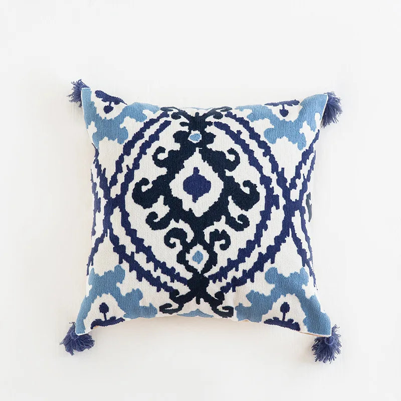 Nordic Ethnic Style Cushion Cover Cotton Moroccan Handmade Embroidery Cotton Tassel Throw Pillow Cover Living Room Home Decor