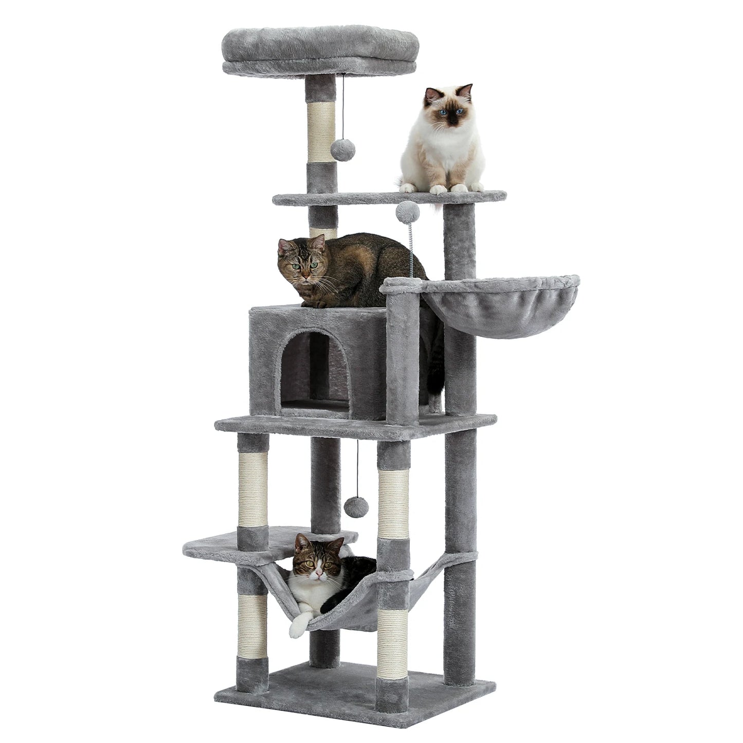 Pet Cat Tree House Condo Perch Entertainment Playground Stable Furniture for Kitten Multi-Level Tower for Large Cat Cozy Hommock