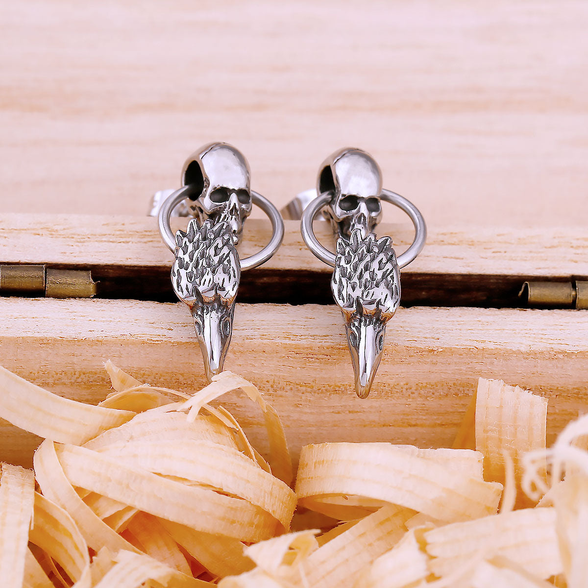 Vintage Eagle Head Skull Drop Earrings For Men Stainless Steel Hip Hop Punk Fashion Animal Earrings Party Gift Skeleton Jewelry