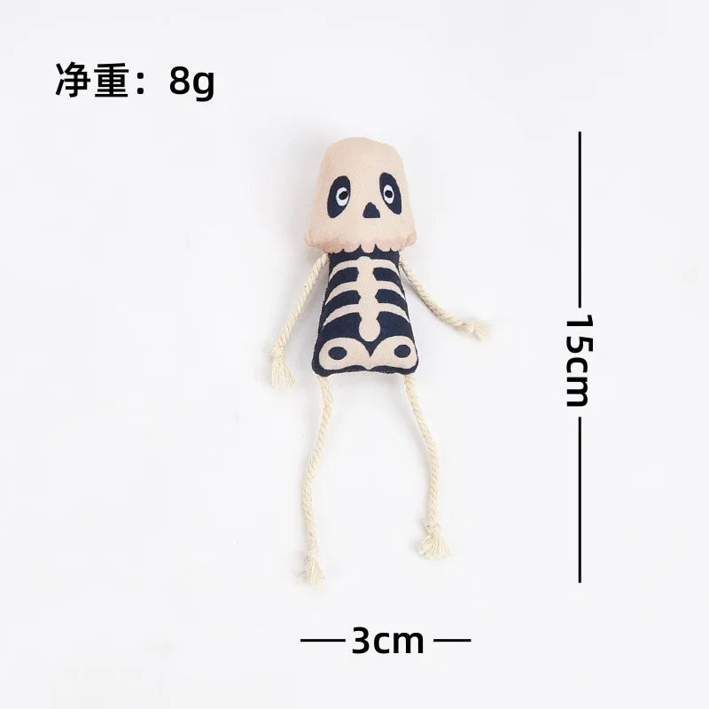 New Halloween Pet Toy with Catnip Inside Soft Durable Skull Plush Cat Toys Teeth Grinding Think Over Stress Relief Pet Supplies