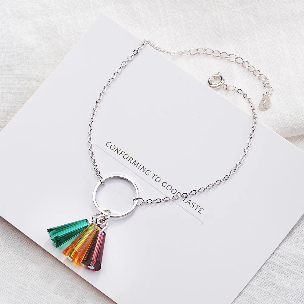 Synthetic Rainbow Crystal Fan 925 Sterling Silver Bracelets For Women Pulseira 925 Sterling Silver Jewelry S-b210