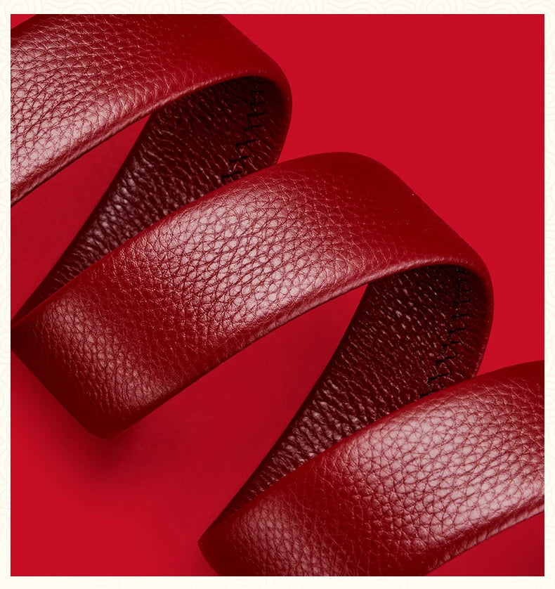 Genuine leather Chinese style men's belt, red belt, automatic buckle, personalized belt
