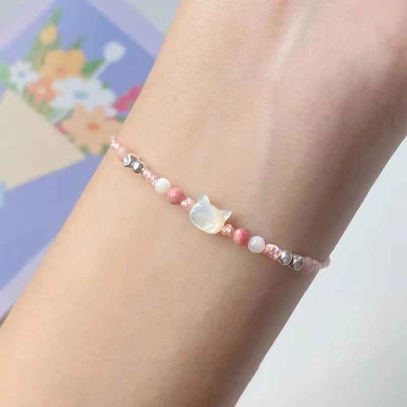 Lucky Pink Crystal Cats Friendship Bracelets For Best Friend Bff Matching Rope Chain Bracelet For Couples Jewelry Gift