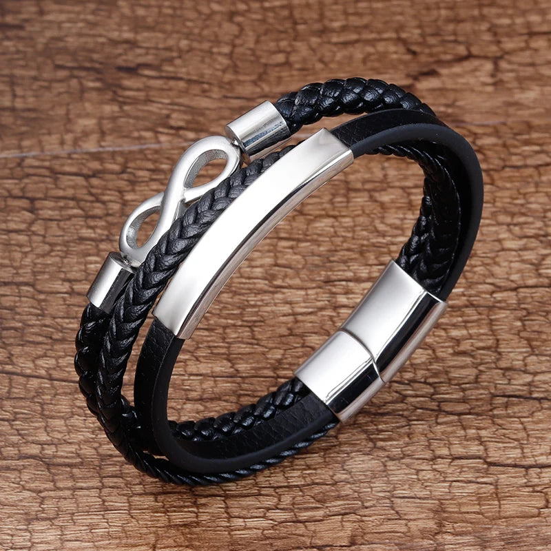 Classic Double-layer Accessories Specially Designed Stainless Steel Men's Leather Bracelet Multi-Color Combination Surprise Gift