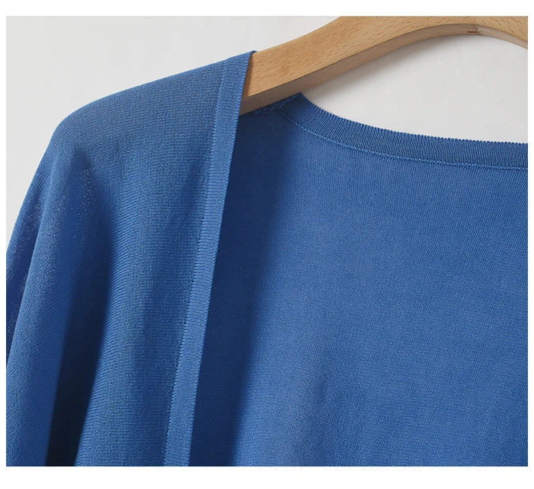 Ice Silk Sun Protection Cover Ups Women Long Sleeve Knitted Shawl Thin Summer Relax Cardigan Cape Outerwear Shirt Loose Freesize