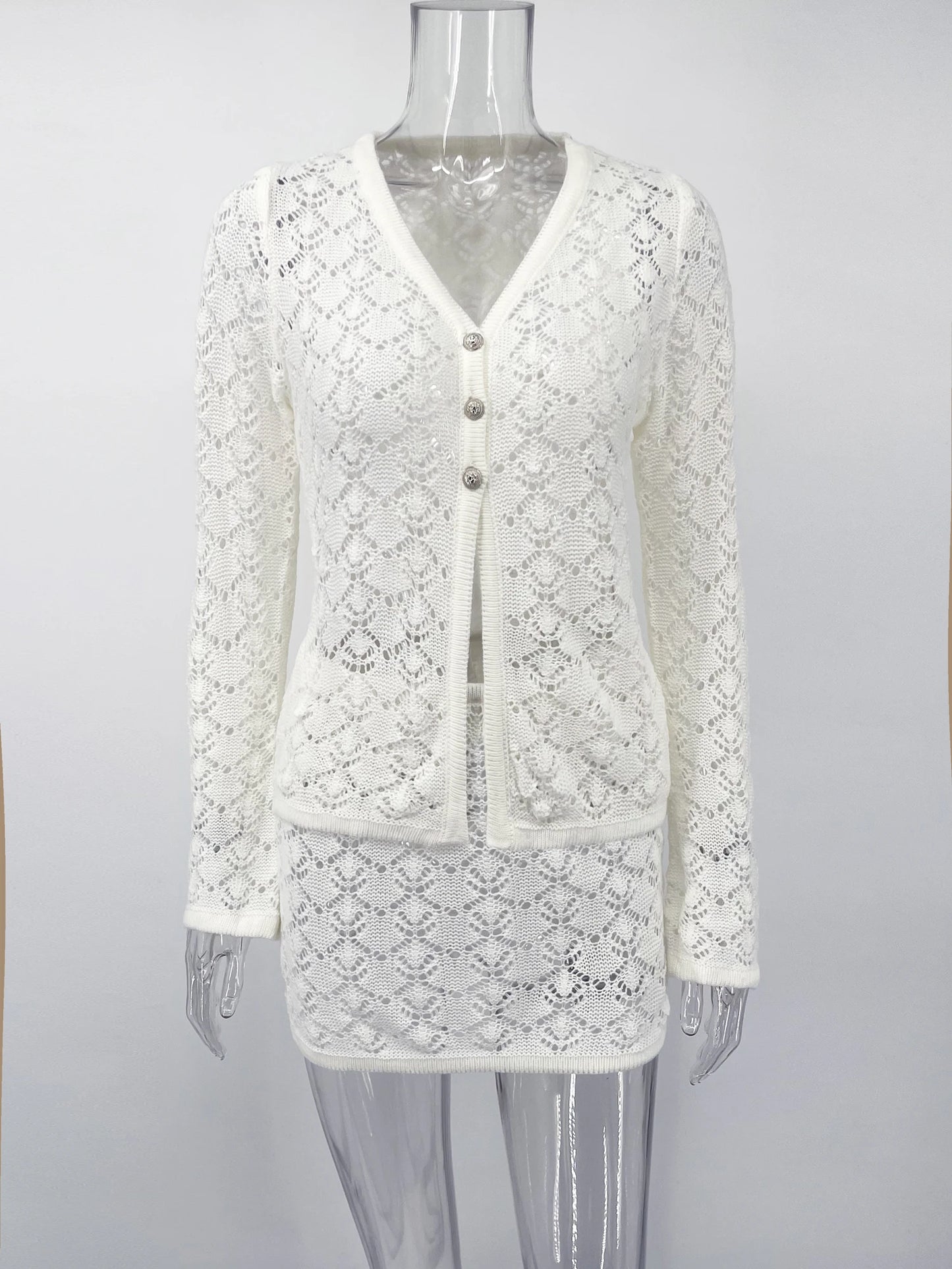 Tuularose Summer Knitted Blouse Suit Women's Sexy Cardigan Top Slim Short Skirt Bikini Suit Beach Vacation Dress Matching Sets