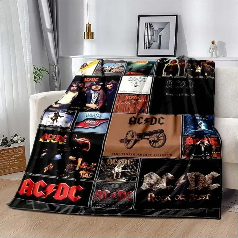 ACDC Pattern Throw Blanket Light Weight Blanket for Living Room Bedroom Kidsroom Warm Blanket Christmas Gift