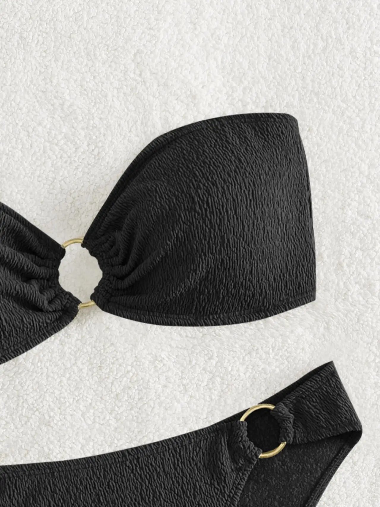 Sexy Bandeau Bikinis Sets Women Metal Ring Linked Push Up Micro Swimsuit 2025 Solid Bathing Suit Thong Swimwear Trajes De Baño