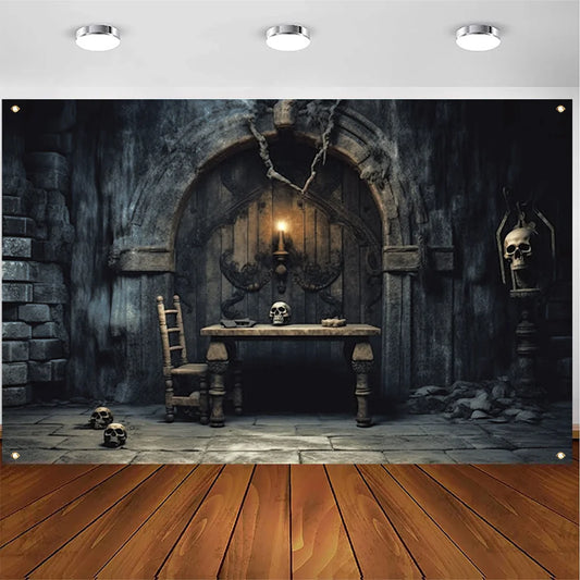 1 piece, Halloween polyester decorative banner, retro dungeon photography background cloth, Halloween happy horror thriller