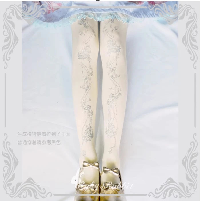 Lolita Printed Pantyhose Stockings Female White Halloween Cosplay Tights Pantyhose Spring Women's Gothic Bottoms Sexy Long Socks