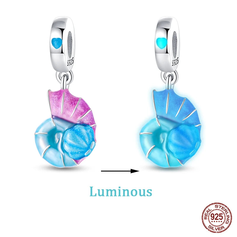 New 100% 925 Sterling Silver Ocean Luminous Sea Turtle Dolphin Octopus Charms Beads Fit Qikaola Original Bracelets DIY Jewelry