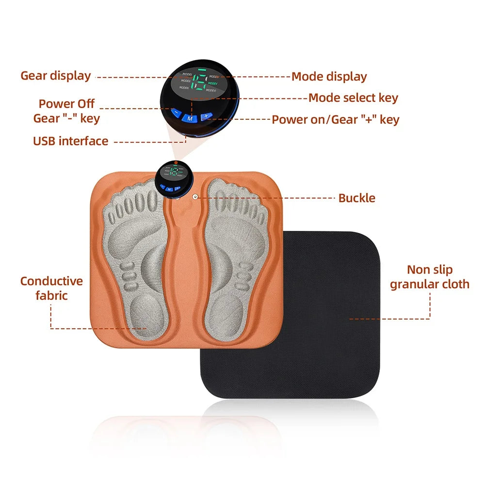 EMS Foot Massager 6 Modes 15 Gear Strength Intelligent Acupoint Capture Improve Blood Circulation Feet Acupoints Massage Mat