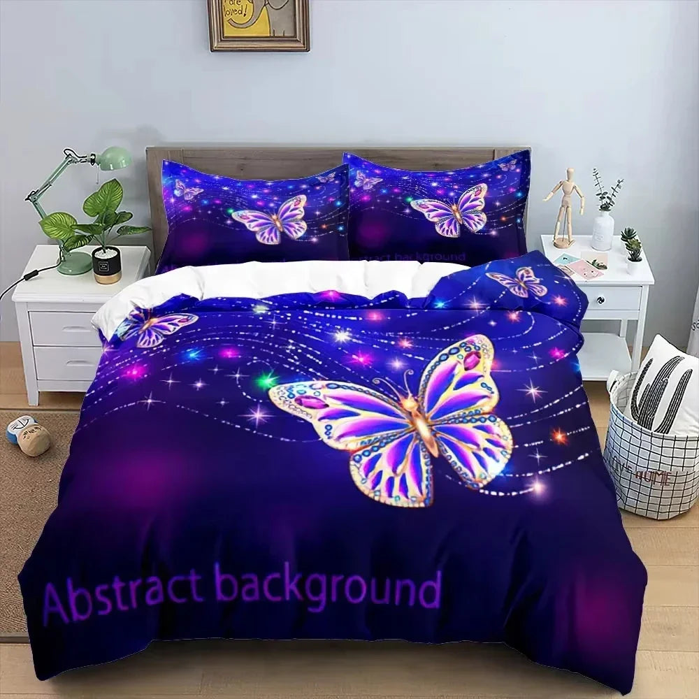 3D Butterfly Flowers Duvet Cover Luxury Home Bedding Set 3 Piece Set with 2 Pillowcases Zipper Family Colleague Christmas Gift