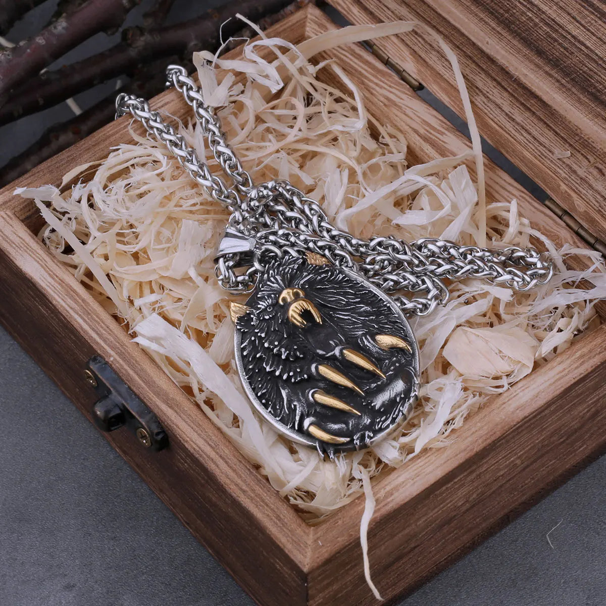 Men's Viking Wolf Head Stainless Steel Necklace Never Fade High Quality Steel Color Wolf Paw Hip Hop Pendant Amulet Jewelry Gift