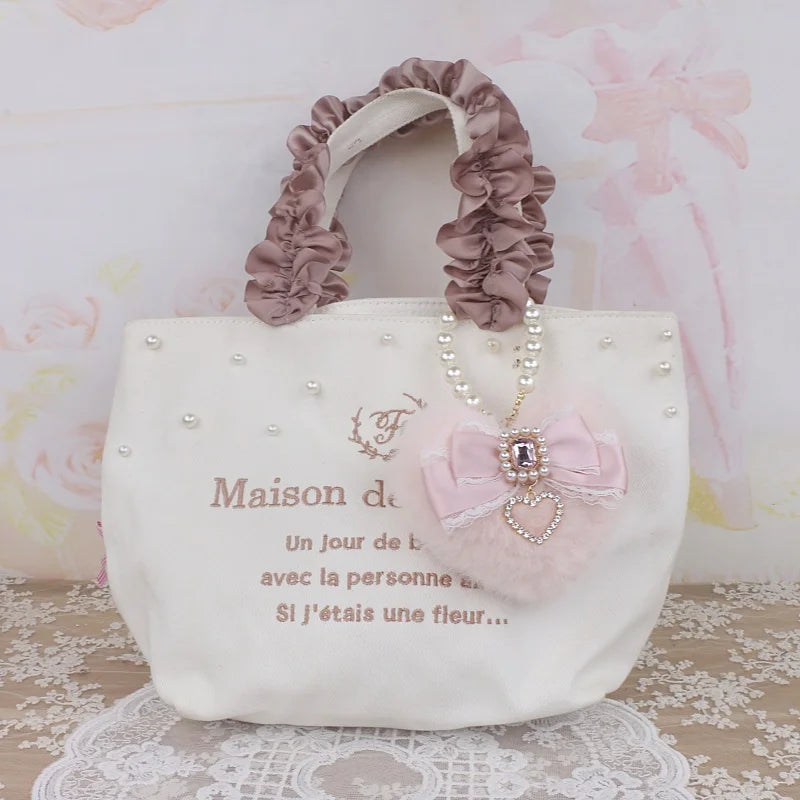 Romantic Bag Ornament Plush Heart Pearls  Keychain Bag Decor Keyring Sweet Ita Bag Pendant Handmade Bow Accessories Keychain