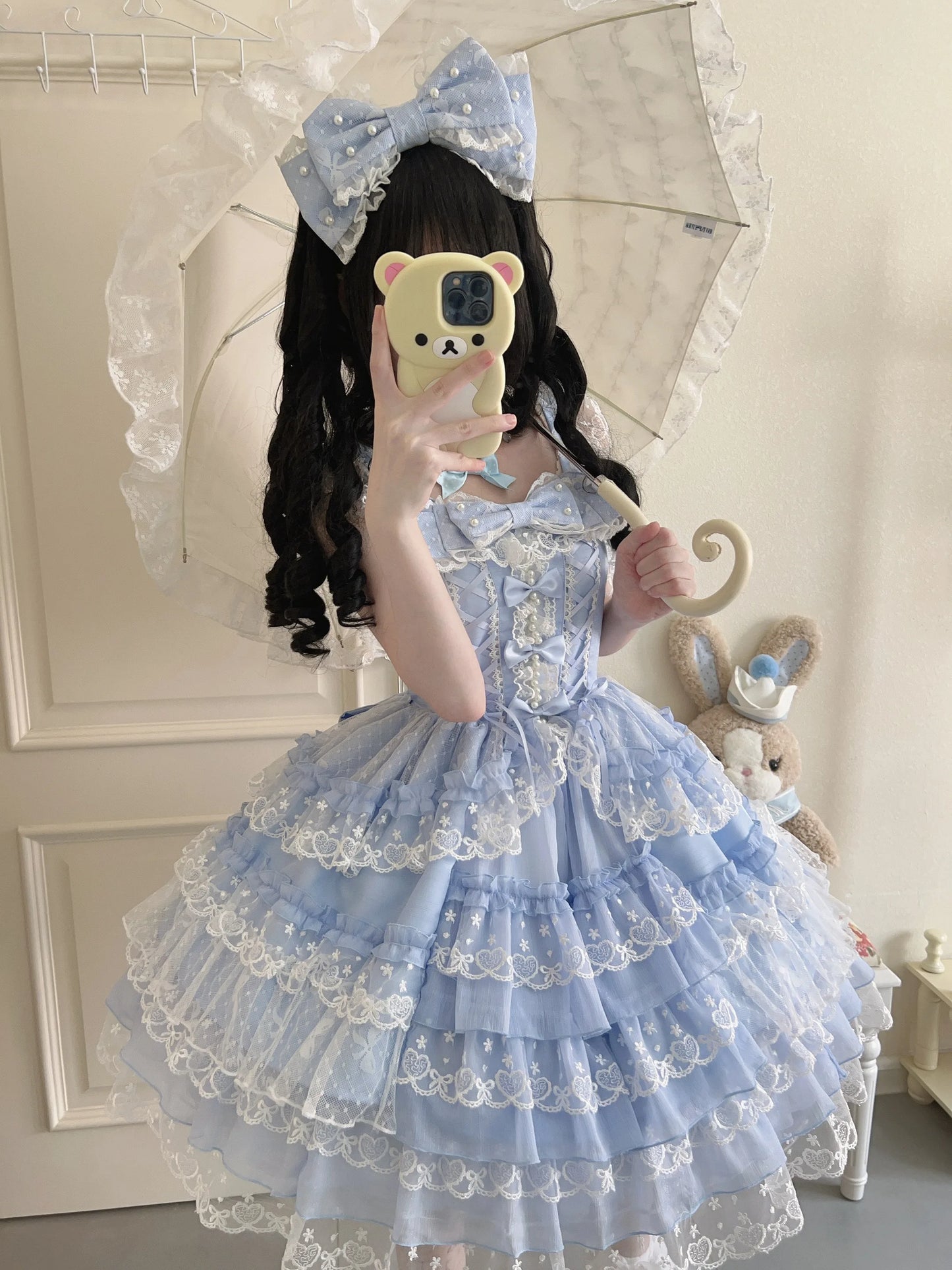 Original Design Lolita Jsk Suspender Dress Sweet Girl Women's Long Sleeve Inner Shirt Cute Princess Sling Cake Dress with Cape